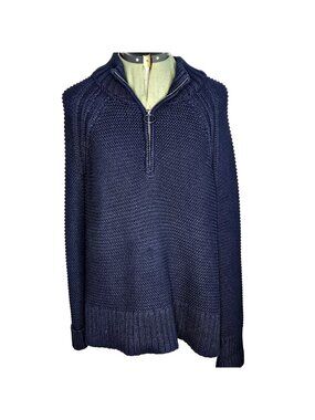 Men's Land's End coastal fisherman chunky knit Nantucket chic navy sweater L